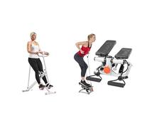 Sunny Health & Fitness Smart Upright Row-N-Ride Exerciser in Pink + Advanced Mini Home Steppers, Total Body Workout Stair Machine with Resistance Bands - SF-S0978