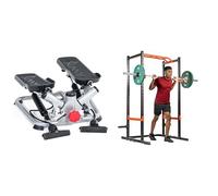 Sunny Health & Fitness Smart Upright Row-N-Ride Exerciser in Pink + Power Zone Squat Stand Rack Power Cage - SF-XF9931