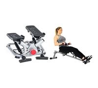 Sunny Health & Fitness Smart Upright Row-N-Ride Exerciser in Pink + Sunny Health and Fitness 45 Degree Hyperextension Roman Chair, Steel, Grey, One Size SF-BH6629
