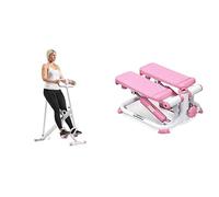 Sunny Health & Fitness Smart Upright Row-N-Ride Exerciser in Pink + Sunny Health and Fitness Exercise Stepping Machine, Portable Mini Stair Stepper for Home, Desk Or Office Workouts (Pink) - P2000