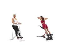 Sunny Health & Fitness Smart Upright Row-N-Ride Exerciser in Pink + Sunny Health and Fitness Unisex's Station-SF-BH620062 Hyperextension Roman Chair with Dip Station, Black, One Size