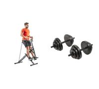 Sunny Health & Fitness Upright Row-N-Ride, Versatile Full-Body Workout Squat Assist Trainer + Exercise Vinyl 18 KG Dumbbell Set Hand Weights for Strength Training, Weight Loss