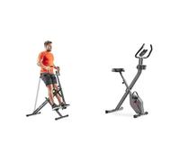 Sunny Health & Fitness Upright Row-N-Ride, Versatile Full-Body Workout Squat Assist Trainer + Smart Folding X-Bike, Portable Compact Exercise Bike, Indoor, 14-Level Magnetic Resistance