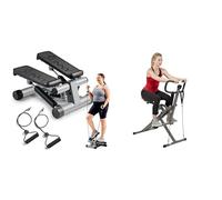 Sunny Health & Health Twister Stepper Machine, Height Adjustable Stepper, Stairs Step Exercise + 45 Degree Hyperextension Roman Chair, Steel, Grey, One Size SF-BH6629