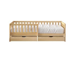 Sunny Isa Lit 1 Place Avec 2 Tiroirs De Rangement, En Bois, Beige | Sans Matelas - Lit avec Barrière De Sécurité - 206 X 98 Cm | Pour Matelas : 90 X 200 Cm.