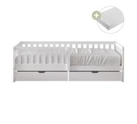Sunny Isa Lit Enfant 1 Place avec 2 Tiroirs, en Bois, Blanc | Barrière de Sécurité - Matelas hybride inclus 90 x 200 - 2 Tiroirs de rangement | Dimensions totales: 206 x 98 x 65 cm