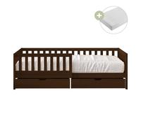 Sunny Isa Lit Enfant 1 Place Avec 2 Tiroirs, En Bois, Marron | Barrière De Sécurité - Matelas Hybride Inclus 90 X 200 - 2 Tiroirs De Rangement | Dimensions Totales: 206 X 98 X 65 Cm