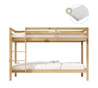 Sunny Jip Lits Superposés En Bois, Beige | Lits Superposés 2 Places - 2 Matelas Hybrides 90 X 200 Inclus | Dimensions Totales: 208 X 97 X 140Cm