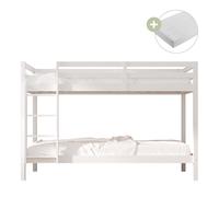 Sunny Jip Lits Superposés En Bois, Blanc | Lits Superposés 2 Places - 2 Matelas Hybrides 90 X 200 Inclus | Dimensions Totales: 208 X 97 X 140Cm