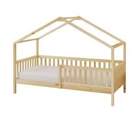 Sunny Kae Lit Cabane avec Barrière de Sécurité, en Bois, Beige | Au Sol - Matelas Hybride 90 x 200 Inclus - Montessori | Dimensions totales: 207 x 96 x 156,5 cm