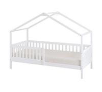 Sunny Kae Lit Cabane avec Barrière de Sécurité, en Bois, Blanc | Au Sol - Matelas Hybride 90 x 200 Inclus - Montessori | Dimensions totales: 207 x 96 x 156,5 cm