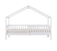 Sunny Kae Lit Cabane avec Barrière de Sécurité, en Bois, Blanc | Au Sol, Montessori - Sans Matelas - 207 X 96 X 156,5 Cm | pour Matelas : 90 X 200 Cm