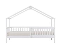Sunny Kae Lit Cabane avec Barrière de Sécurité, en Bois, Blanc | Au Sol, Montessori - sans Matelas - 207 X 96 X 156,5 Cm | pour Matelas : 90 X 200 Cm