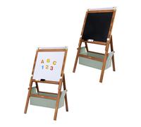 Sunny Lara Chevalet pour enfants en bois, marron | Tableau blanc, tableau noir et rouleau de papier | Tableau magnétique avec craies, feutres, effaceur et aimants | 52 x 40 x 102 cm