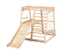 Sunny Mickie Tour d'escalade avec toboggan, balançoire et échelle de corde en bois naturel | Structure d'escalade d'intérieur pour enfants avec toboggan réversible | Jouet Montessori