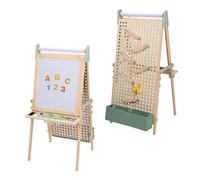 Sunny Mika Chevalet pour enfants en bois, Panneau perforé, beige | Double face : tableau blanc/noir | Tableau magnétique, rouleau de papier, craies, feutres, effaceur et aimants | 47 x 41 x 145 cm
