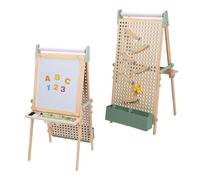 Sunny Mika Chevalet pour enfants en bois, Panneau perforé, beige | Double face : tableau blanc/noir | Tableau magnétique, rouleau de papier, craies, feutres, effaceur et aimants | 47 x 41 x 145 cm