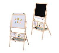 Sunny Nola Chevalet pour enfants en bois, beige | Tableau blanc/noir et rouleau de papier | Magnétique, horloge et lettres alphabet | 46 x 56 x 103 cm