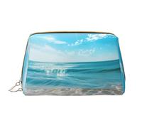 Sunny Ocean Waves Trousse de maquillage en cuir pour femme Grande capacité