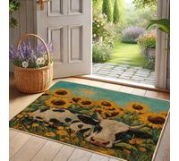 Sunny Paillasson coloré en forme de vache et de tournesol, pour extérieur et intérieur, décoration printanière, antidérapant et absorbant, facile à nettoyer, pour la maison, 73,6 x 43,2 cm