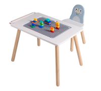 Sunny Pip Bureau enfant avec chaise en bois bleu clair/blanc | Table de jeu multifonctionnelle pour tout-petits, avec planche de construction pour blocs, plateau réversible | 65 x 40 x 44 cm