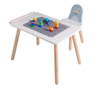 Sunny Pip Bureau Enfant avec Chaise en Bois Bleu Clair/Blanc | Table de Jeu multifonctionnelle pour Tout-Petits, avec Planche de Construction pour Blocs, Plateau réversible | 65 x 40 x 44 cm