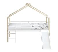 Sunny River Lit Cabane avec Toboggan en Bois, Beige/Blanc | Lit pour Enfant Mi-Haut, Lit Montessori - sans Matelas - 213 X 186 X 183 Cm | pour Matelas : 90 X 200 Cm