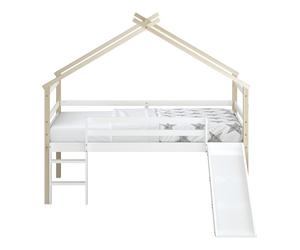 Sunny River Lit Cabane Avec Toboggan en Bois, Beige/Blanc | Lit pour Enfant Mi-haut , Lit Montessori - Sans Matelas - 213 X 186 X 183 Cm | Pour Matelas : 90 X 200 Cm