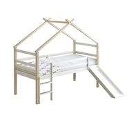 Sunny River Lit Cabane avec Toboggan, en Bois, Beige/Blanc | Lit pour Enfant Mi-Haut - Matelas Hybride 90x200 Inclus - Lit Montessori | Dimensions totales: 213 x 186 x 183 cm (Toboggan Compris)