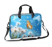 Sunny Sac à bandoulière fin pour ordinateur portable de 40,6 cm - Motif pissenlit et papillon - Pour homme et femme - Avec poignée et sangle amovible