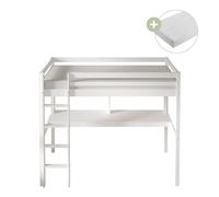 Sunny Sil Lit Mezzanine avec Bureau, en Bois, Blanc | pour Enfants avec Echelle - Matelas hybride 90 x 200 inclus | Dimensions totales: 208 x 100 x 172 cm