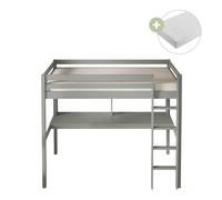 Sunny Sil Lit Mezzanine Avec Bureau, En Bois, Gris | Avec Echelle - Matelas Hybride 90 X 200 Inclus | Dimensions Totales: 208 X 100 X 172 Cm