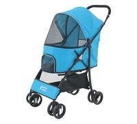 Sunny Sonny Poussette pliable pour animal domestique avec housse de protection contre les intempéries, panier de transport de voyage pour chiens et chats de taille S/M jusqu'à 15 kg (bleu)
