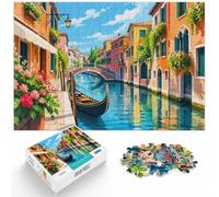 Sunny Summer in Venice Minimalist Art Illustr Puzzle, 1000 pièces | Pour une activité relaxante loin des écrans : ce puzzle 1000 pièces pour adultes peut se faire seul ou se partager.