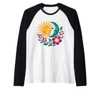 Sunny Summer Solstice Lune et Soleil pour Hommes & Femmes Fleurs Manche Raglan