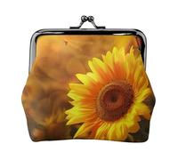 Sunny Sunflower Butterfly Prints Porte-monnaie pour femmes filles - Mini pochette portefeuille avec verrou à baiser - Joli portefeuille en cuir, Noir , Taille unique, Pochette à monnaie