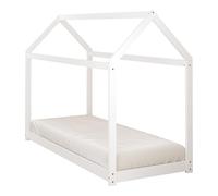 Sunny Zoey Lit Cabane en Bois, Blanc | Au Sol, pour Enfant - Matelas Hybride 90 x 200 Inclus - Montessori | Dimensions totales: 206 x 98 x 154 cm