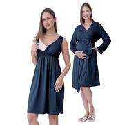 SUNNYBUY Chemise de nuit de grossesse et d'allaitement avec peignoir 2 pièces, bleu marine, S