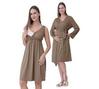 SUNNYBUY Chemise de nuit de maternité et d'allaitement avec robe de chambre 2 pièces | Ensemble de vêtements de nuit de grossesse 3 en 1 pour l'accouchement, la puerpéralité et l'allaitement