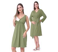 SUNNYBUY Chemise de nuit de maternité et d'allaitement avec robe de chambre 2 pièces | Ensemble de vêtements de nuit de grossesse 3 en 1 pour l'accouchement, la puerpéralité et l'allaitement