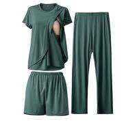 SUNNYBUY Ensemble de pyjama d'allaitement 3 pièces pour la période après l'accouchement, décontracté, doux, pyjama de grossesse, vêtements de nuit, vêtements de détente, couche de vêtements, Vert