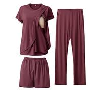 SUNNYBUY Ensemble de pyjama d'allaitement 3 pièces pour la période post-partum, décontracté, doux, pyjama de maternité, vêtements de nuit, vêtements de détente, couche de vêtements, Violet., XXL