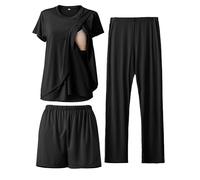 SUNNYBUY Ensemble de pyjama d'allaitement 3 pièces pour la période post-partum, décontracté, doux, pyjama de maternité, vêtements de nuit, vêtements de détente, couche de vêtements, Noir , S