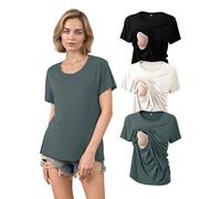 SUNNYBUY Lot de 3 t-shirts d'allaitement à manches courtes pour femme - Vêtement de maternité confortable pour la grossesse et l'allaitement, Noir, blanc crème, gris anthracite, M