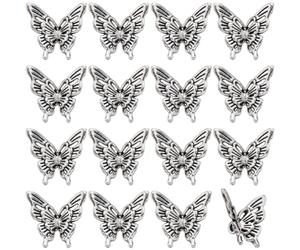 SUNNYCLUE 1 B0X 120Pcs Petites Perles Papillon en Métal Perles Papillons Alliage Argent Antique Styles Tebitan Animaux Volants Insectes Perles D'Espacement pour la Fabrication de Bijoux Artisanat Coll