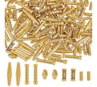 SUNNYCLUE 1 B0X 150 pièces 5 styles de Perles en Tube Doré Perles D'Espacement Tibétaines en Alliage Métallique Creux Colonne de Baril Tambour à Long Trou Perles Amples pour la Fabrication de Bijoux A