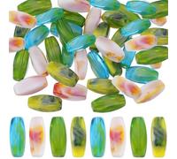 SUNNYCLUE 1 B0X Lot de 40 perles ovales à facettes en verre bleu lac, rose, rouge, jaune, grandes perles d'espacement lisses pour collier, porte-clés, pull, chaîne, fabrication de bijoux, fournitures
