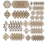 SUNNYCLUE 1 Bo?Te 60 Pcs 10 Styles Fleur Connecteur Charme Bronze Antique Creux Filigrane Floral Liens Alliage Plat Rond Feuille Noeud Vintage Pendentifs pour la Fabrication de Bijoux Charmes