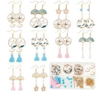 SUNNYCLUE 1 Boîte 10 Paires Fleur Dangle Making Starter Kit Fan Charm Nuage Charms Bulk Crane Bird Charms Perles de Verre pour Kits de Fabrication de Bijoux Débutants Adultes Femmes DIY Boucles D'Orei