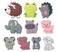 SUNNYCLUE 1 boîte 10 Styles de Perles en Silicone Animaux Mignons Perles Focales en Silicone Double Face Breloques Chien Grenouille Cochon Éléphant Hippopotame Caoutchouc pour Kits de Fabric